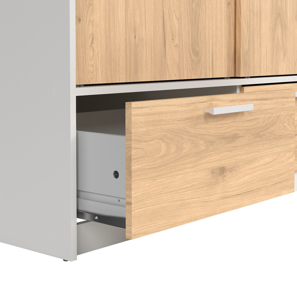 Wooden Wardrobe With 2 Sliding Doors And 2 Drawers - Line