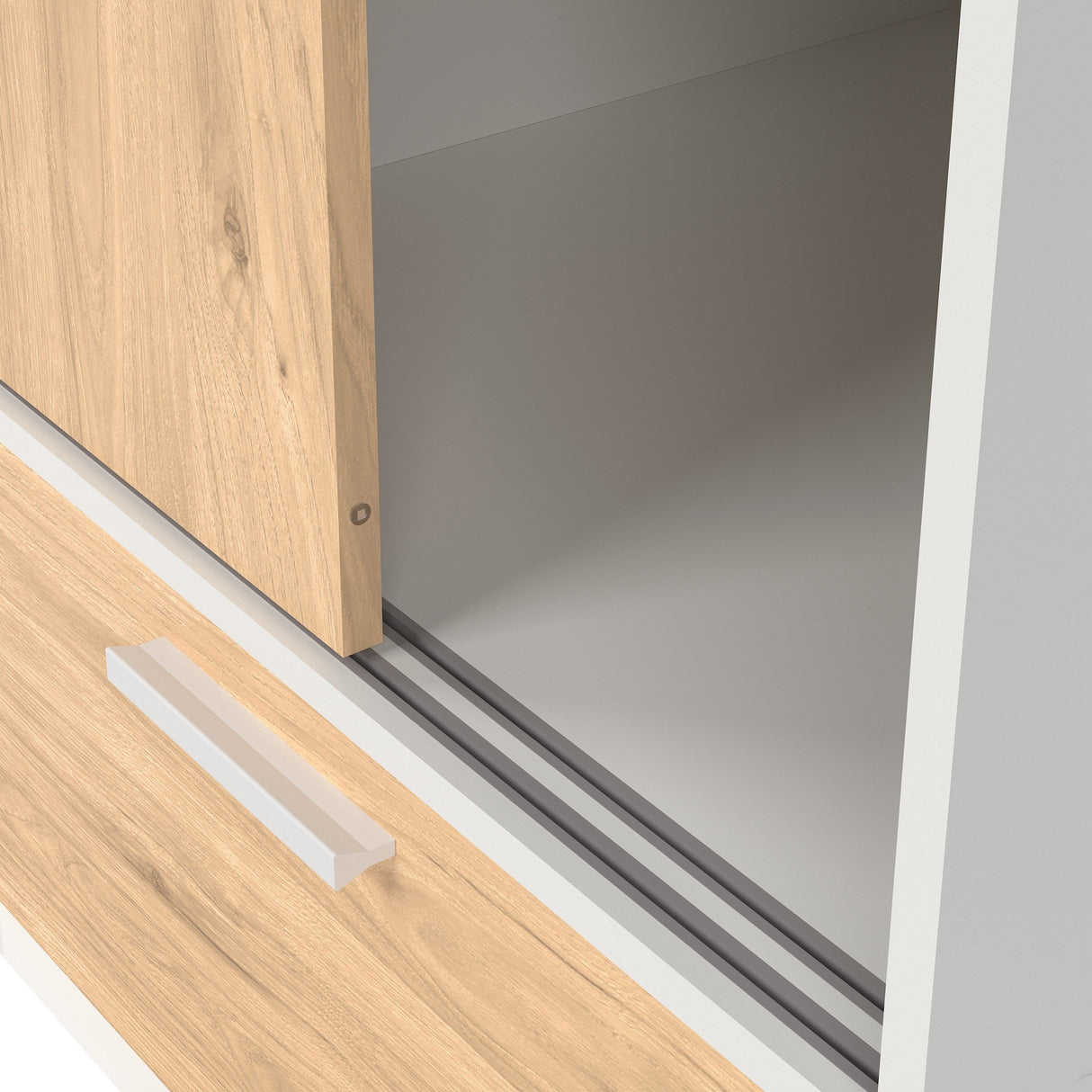 Wooden Wardrobe With 2 Sliding Doors And 2 Drawers - Line