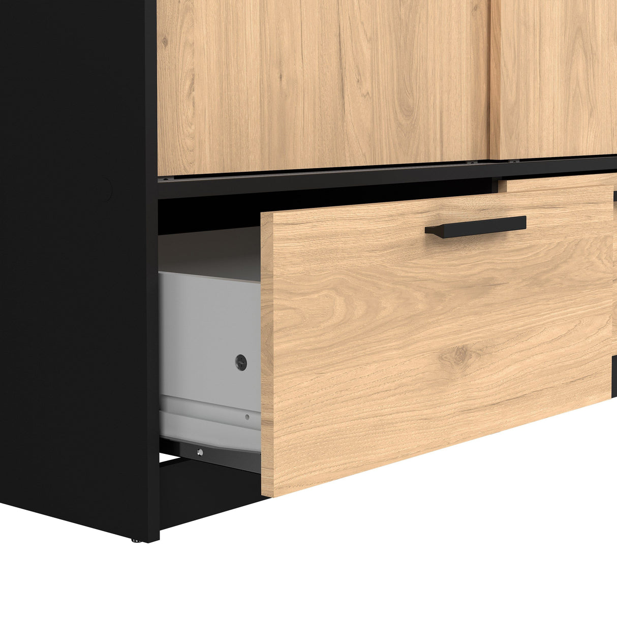 Wooden Wardrobe With 2 Sliding Doors And 2 Drawers - Line