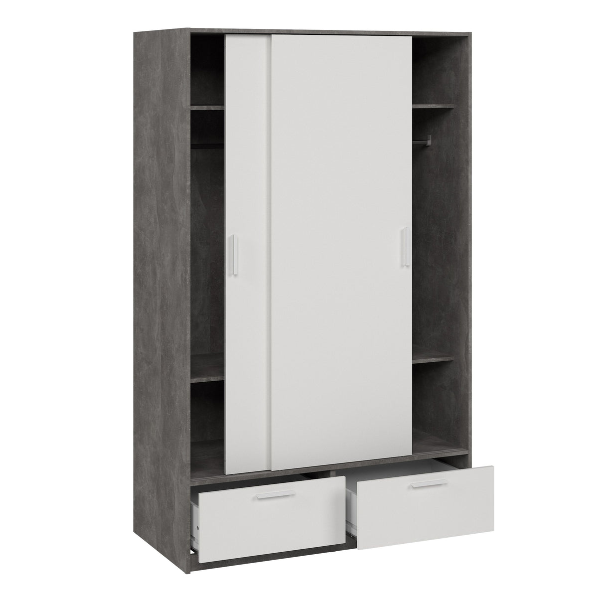 Wooden Wardrobe With 2 Sliding Doors And 2 Drawers - Line