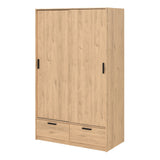 Wooden Wardrobe With 2 Sliding Doors And 2 Drawers - Line