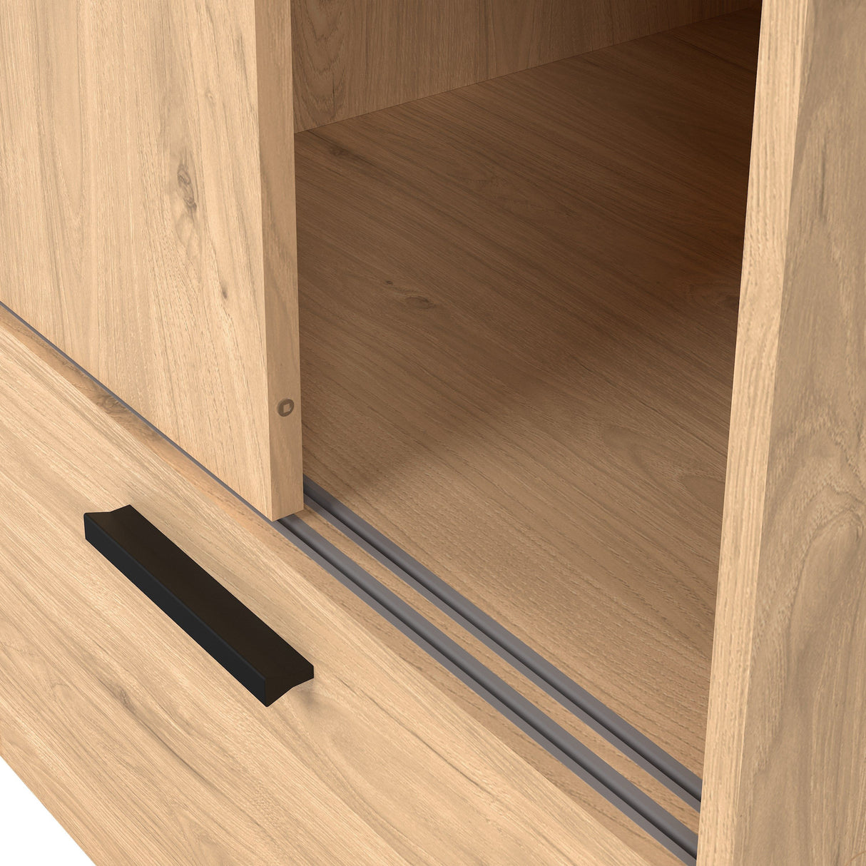 Wooden Wardrobe With 2 Sliding Doors And 2 Drawers - Line