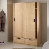 Wooden Wardrobe With 2 Sliding Doors And 2 Drawers - Line