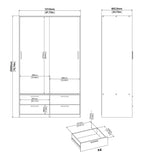 Wooden Wardrobe With 2 Sliding Doors And 4 Drawers - Line