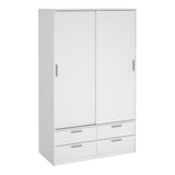 Wooden Wardrobe With 2 Sliding Doors And 4 Drawers - Line