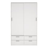 Wooden Wardrobe With 2 Sliding Doors And 4 Drawers - Line