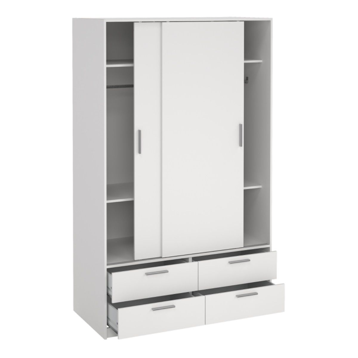 Wooden Wardrobe With 2 Sliding Doors And 4 Drawers - Line