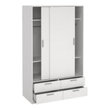 Wooden Wardrobe With 2 Sliding Doors And 4 Drawers - Line