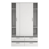 Wooden Wardrobe With 2 Sliding Doors And 4 Drawers - Line