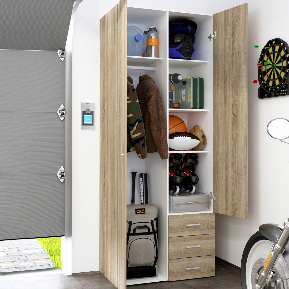 Wooden Wardrobe 200cm High With 2 Doors And 3 Drawers - Space
