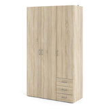 Wooden Wardrobe 200cm High With 3 Doors And 3 Drawers - Space