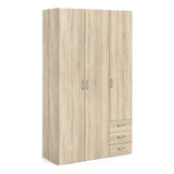 Wooden Wardrobe 200cm High With 3 Doors And 3 Drawers - Space