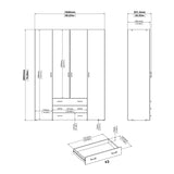 Wooden Wardrobe 200cm High With 4 Doors And 3 Drawers - Space