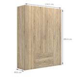 Wooden Wardrobe 200cm High With 4 Doors And 3 Drawers - Space