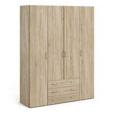 Wooden Wardrobe 200cm High With 4 Doors And 3 Drawers - Space