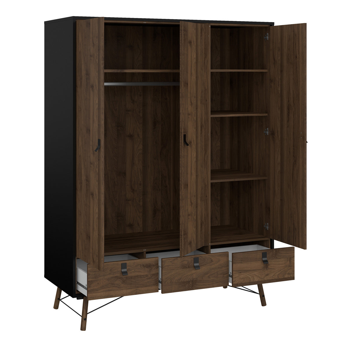 Wooden Wardrobe With 3 Doors And 3 Drawers - Ry