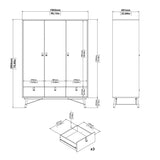 Wooden Wardrobe With 3 Doors And 3 Drawers - Ry