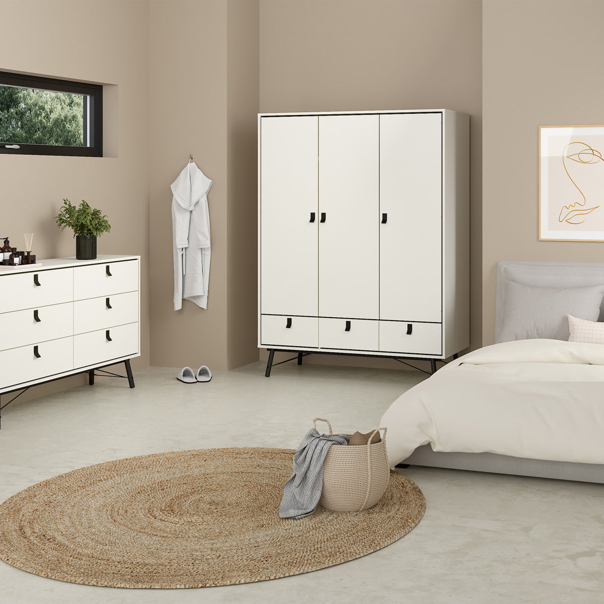 Wooden Wardrobe With 3 Doors And 3 Drawers - Ry