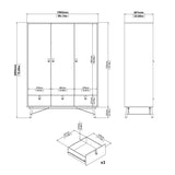 Wooden Wardrobe With 3 Doors And 3 Drawers - Ry