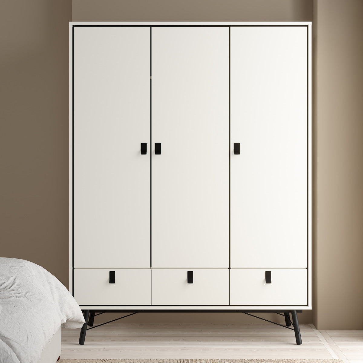 Wooden Wardrobe With 3 Doors And 3 Drawers - Ry