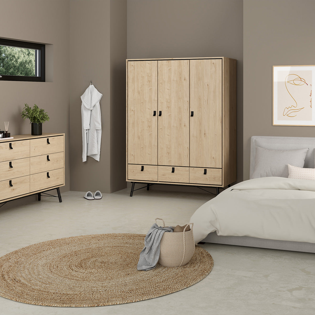 Wooden Wardrobe With 3 Doors And 3 Drawers - Ry