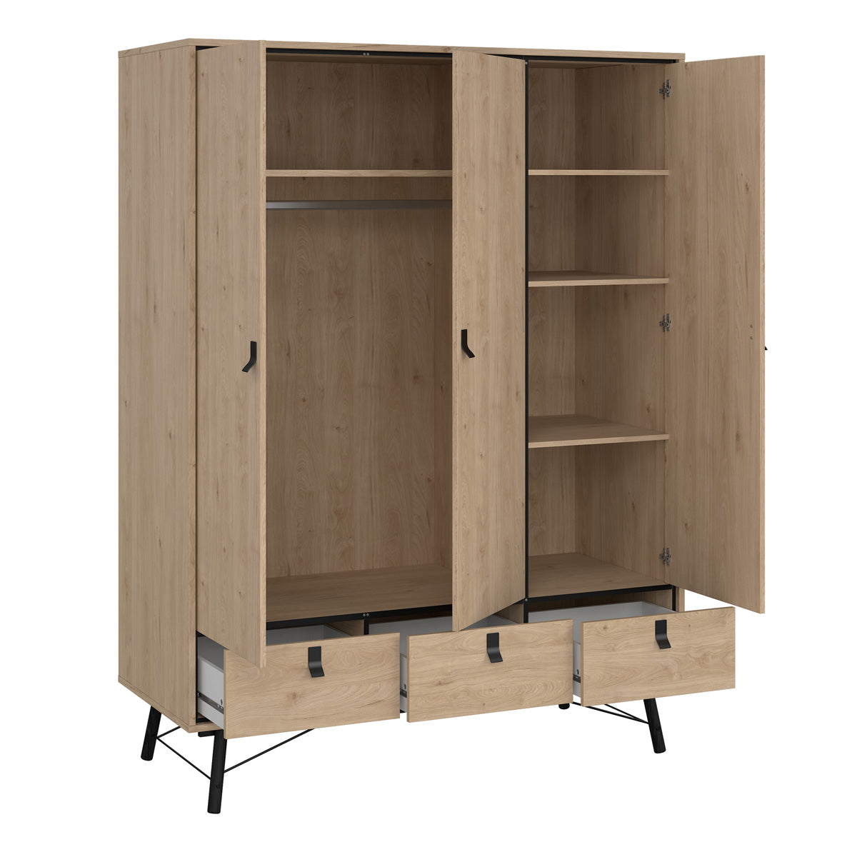 Wooden Wardrobe With 3 Doors And 3 Drawers - Ry