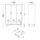 Wooden Wardrobe With 3 Doors And 3 Drawers - Ry