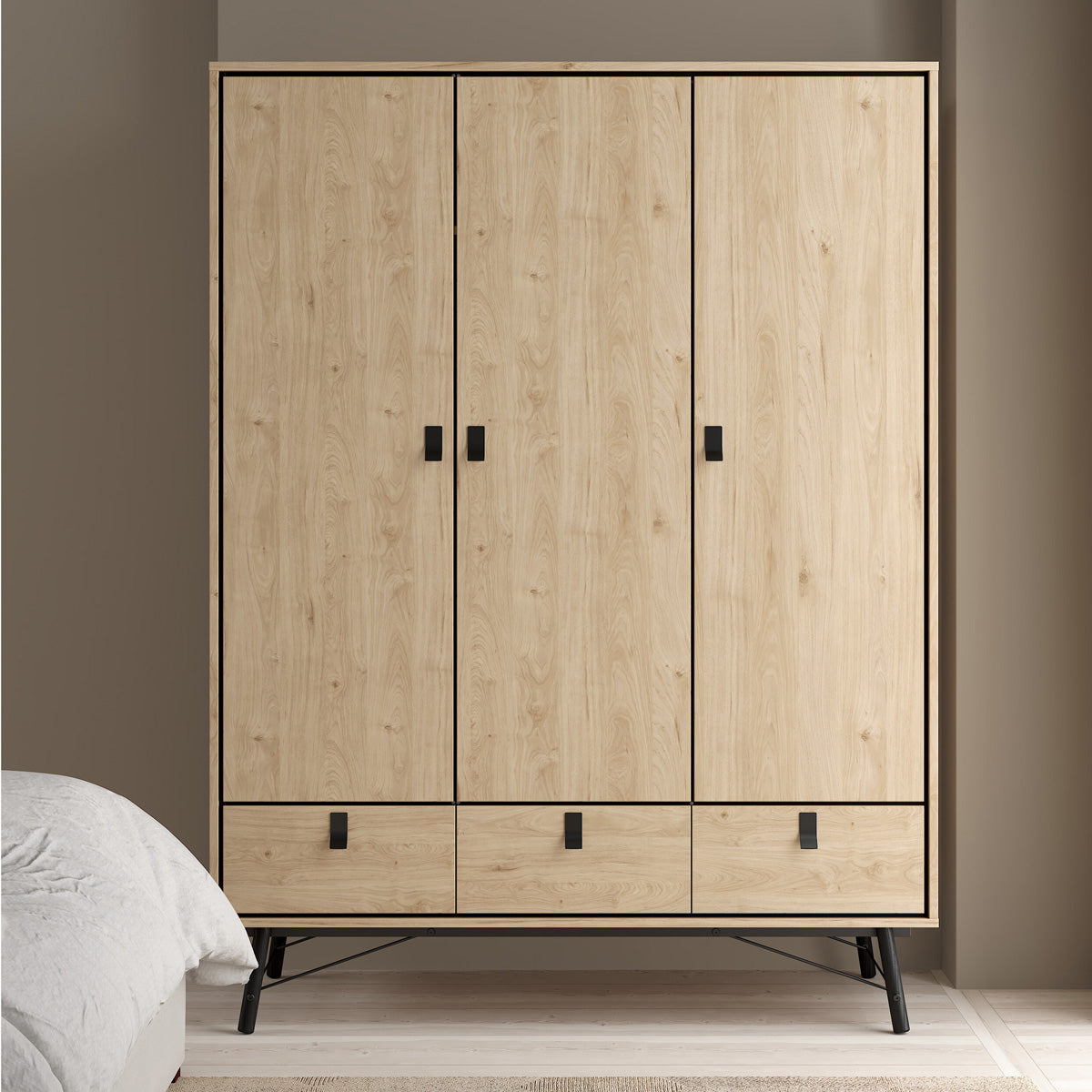 Wooden Wardrobe With 3 Doors And 3 Drawers - Ry