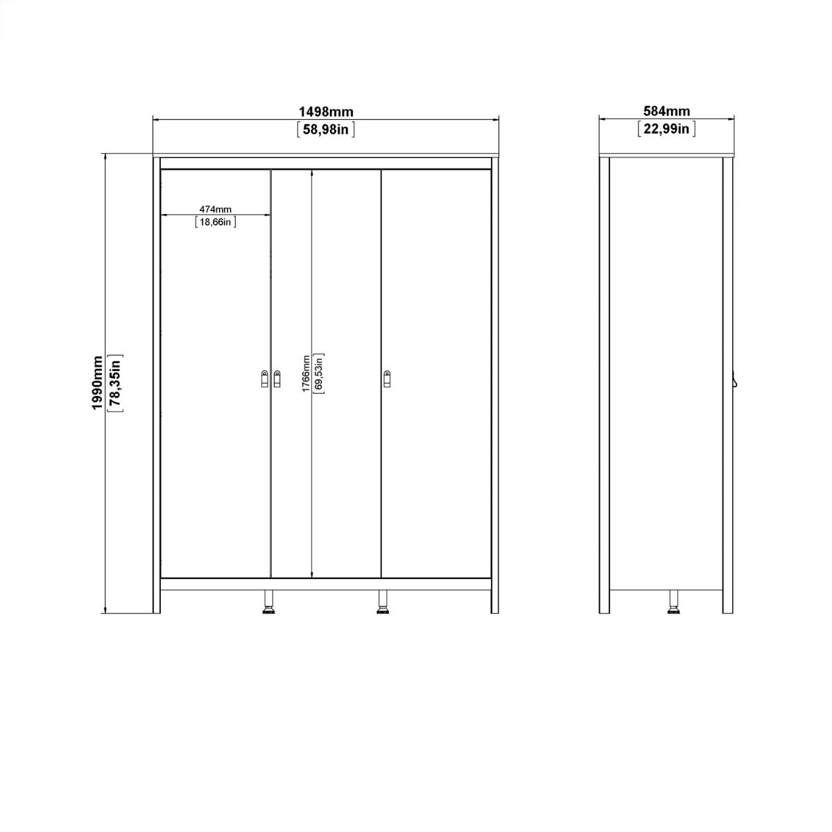 Wooden Wardrobe With 3 Doors - Madrid