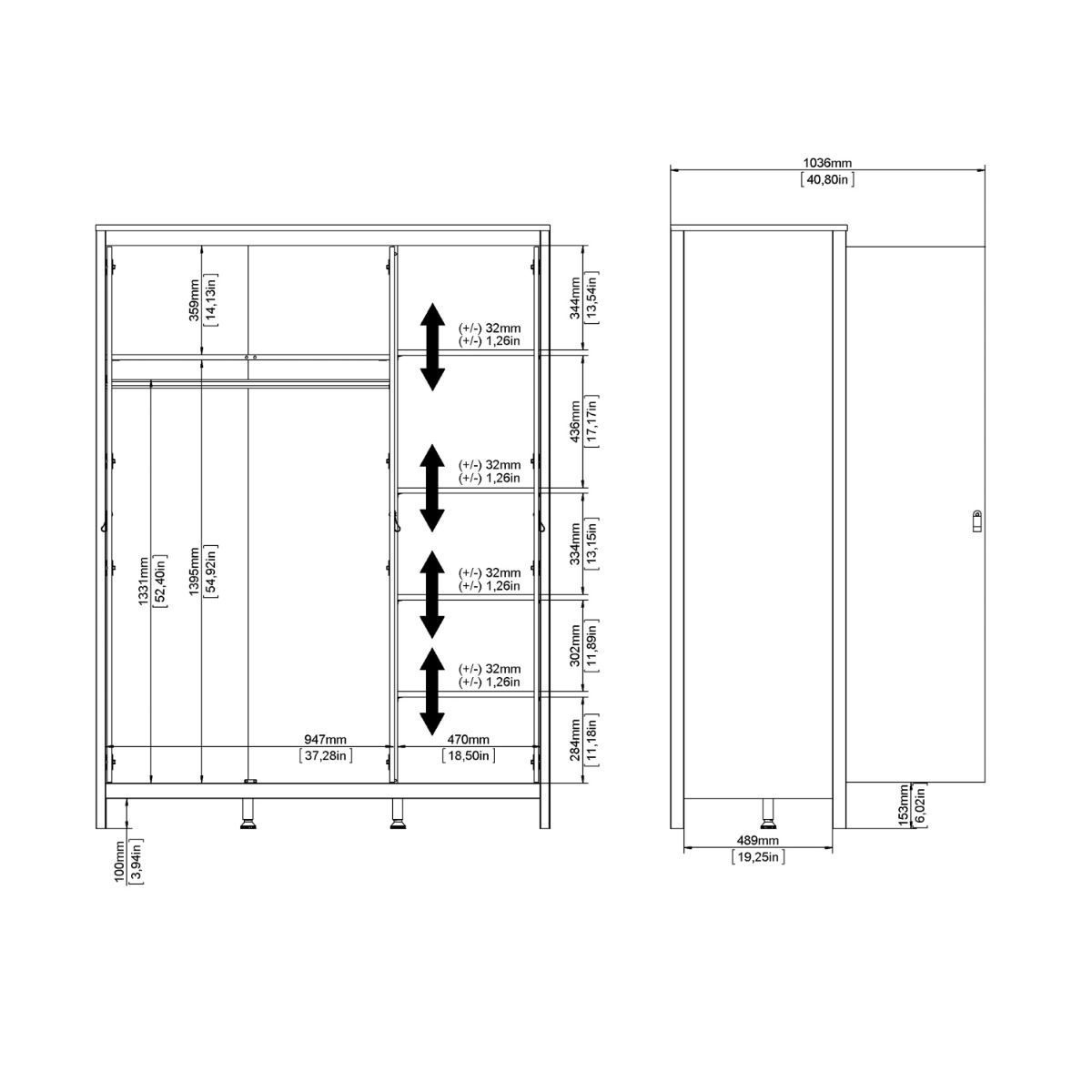 Wooden Wardrobe With 3 Doors - Madrid