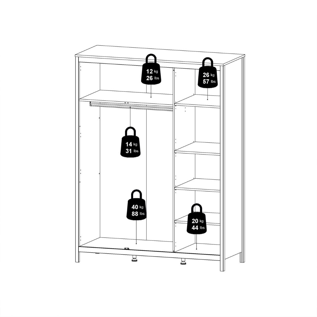 Wooden Wardrobe With 3 Doors - Madrid