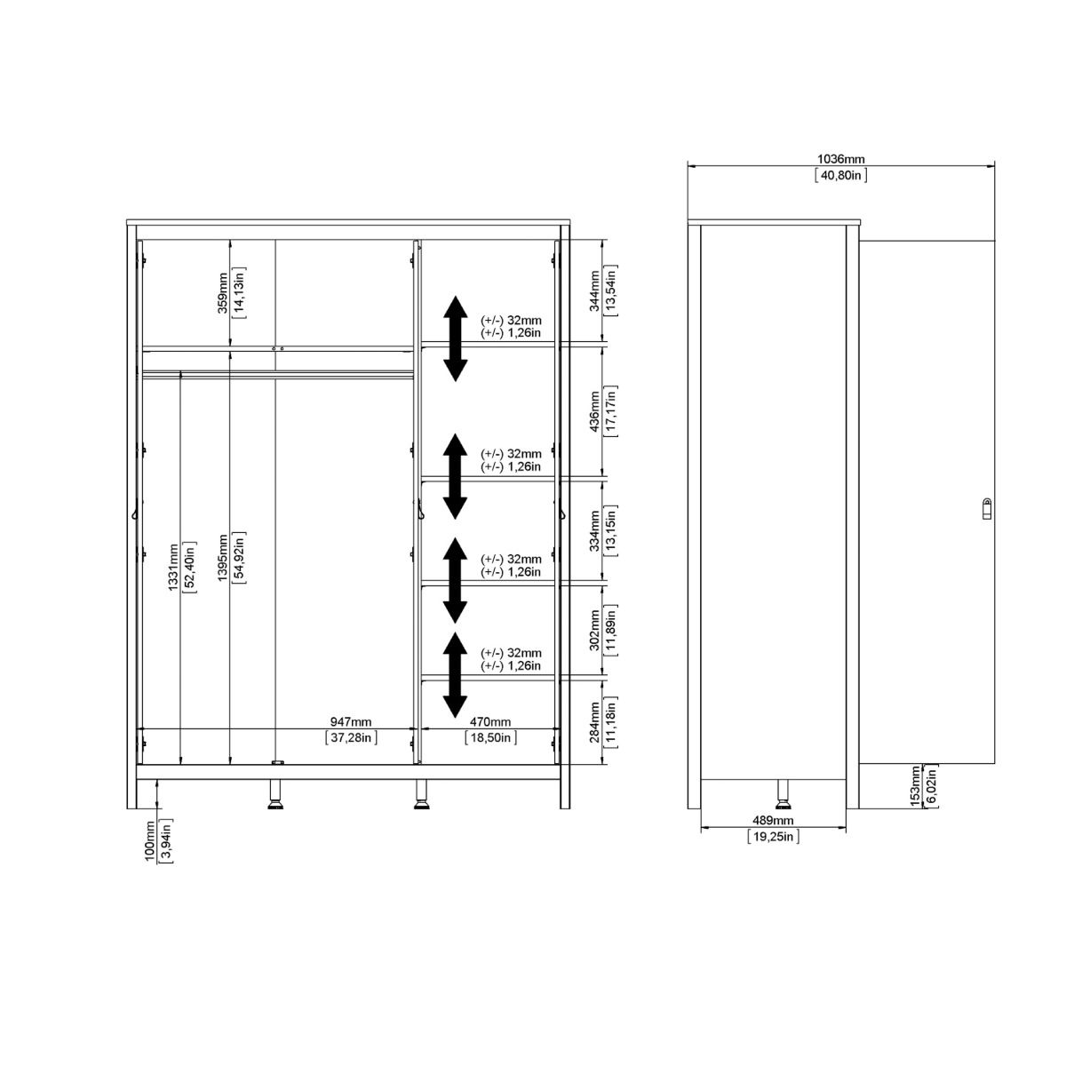 Wooden Wardrobe With 3 Doors - Madrid