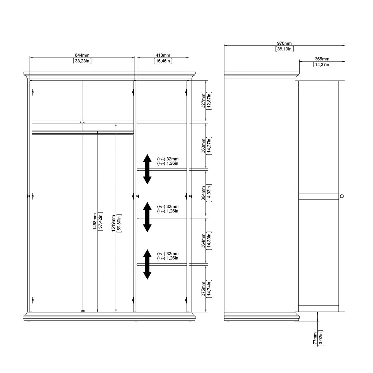 Wooden Wardrobe With 3 Doors - Paris