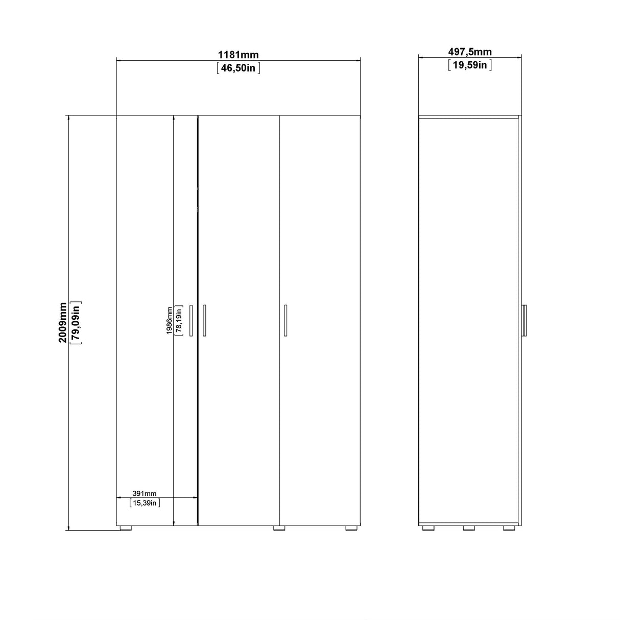 Wooden Wardrobe With 3 Doors - Pepe