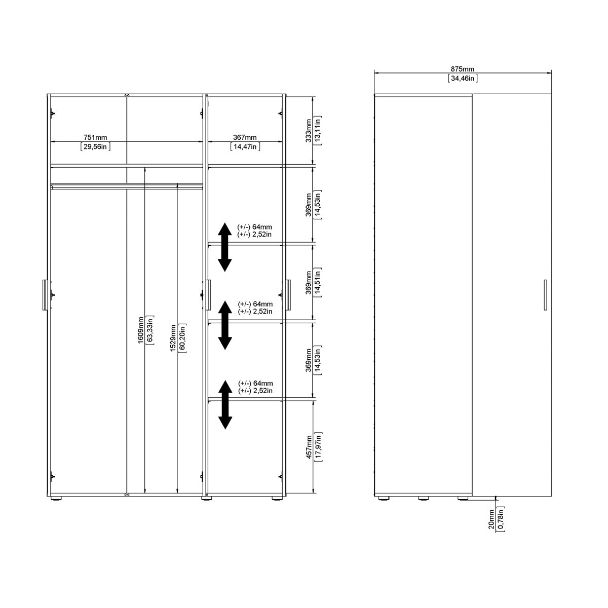 Wooden Wardrobe With 3 Doors - Pepe