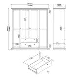 Wooden Wardrobe With 4 Doors And 2 Drawers - Paris