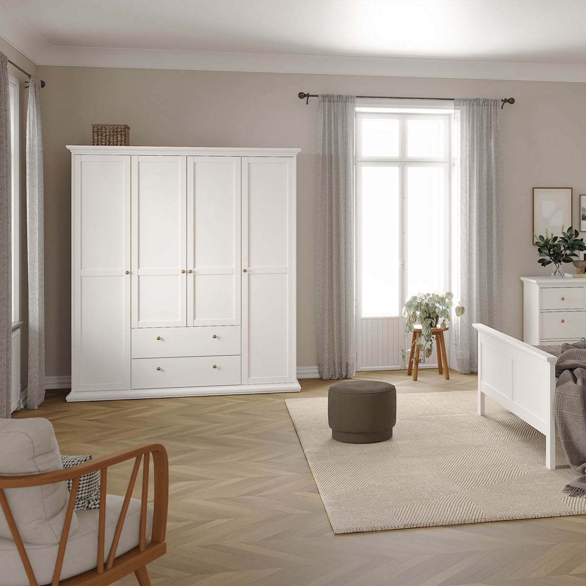 Wooden Wardrobe With 4 Doors And 2 Drawers - Paris