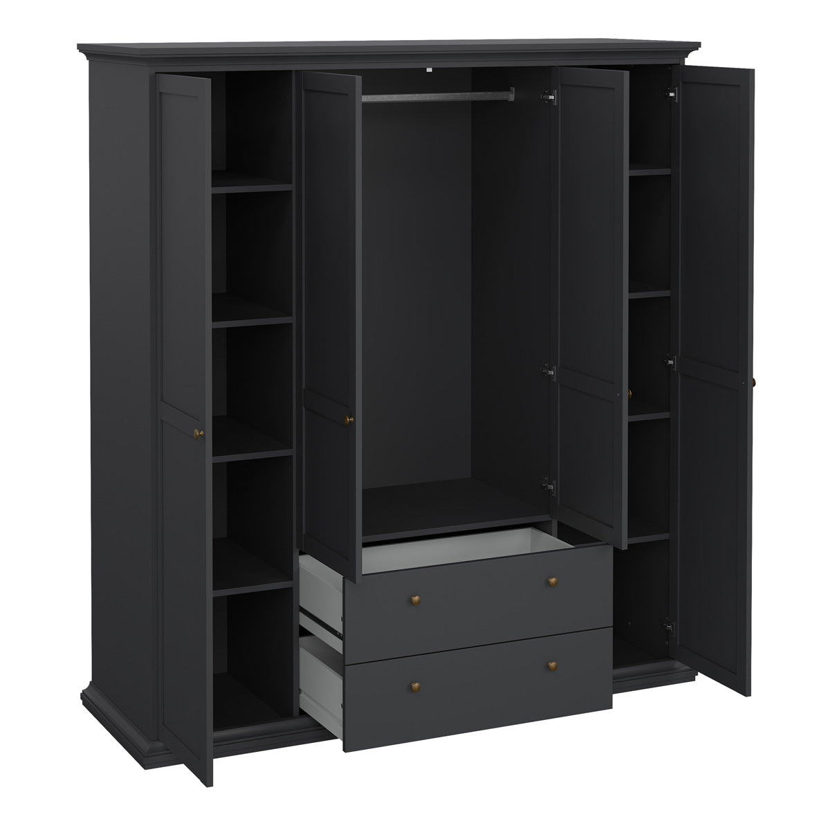 Wooden Wardrobe With 4 Doors And 2 Drawers - Paris