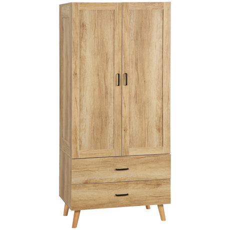 Wooden Wardrobe 80cm Wide With 2 Doors And 2 Drawers - Velmora