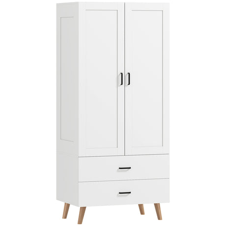 Wooden Wardrobe 80cm Wide With 2 Doors And 2 Drawers - Velmora