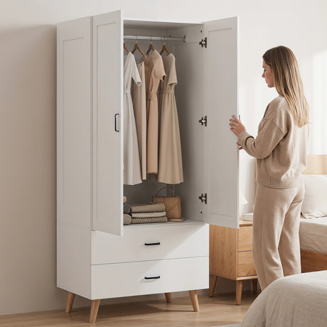 Wooden Wardrobe 80cm Wide With 2 Doors And 2 Drawers - Velmora