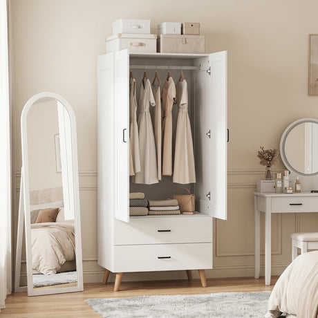 Wooden Wardrobe 80cm Wide With 2 Doors And 2 Drawers - Velmora