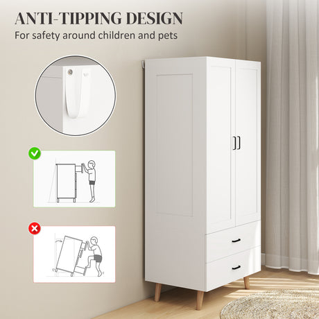Wooden Wardrobe 80cm Wide With 2 Doors And 2 Drawers - Velmora