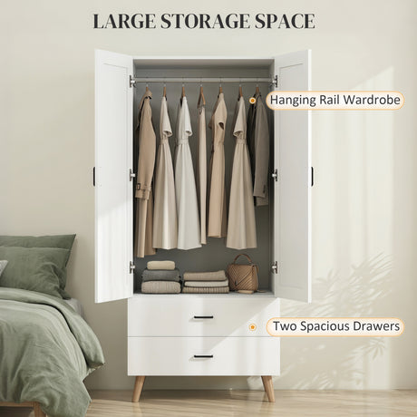 Wooden Wardrobe 80cm Wide With 2 Doors And 2 Drawers - Velmora