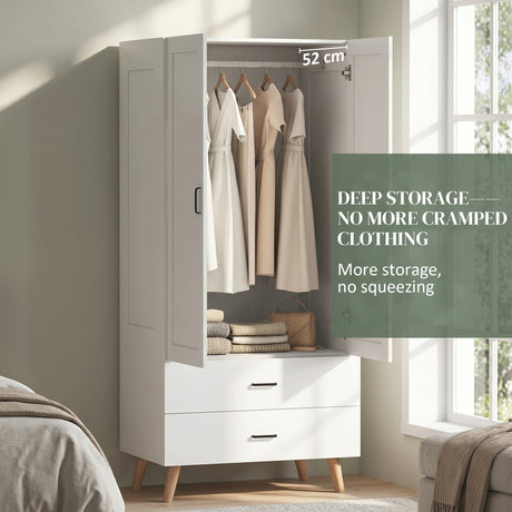 Wooden Wardrobe 80cm Wide With 2 Doors And 2 Drawers - Velmora