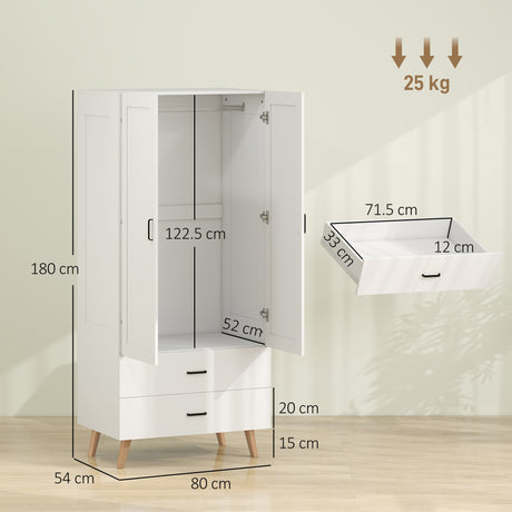 Wooden Wardrobe 80cm Wide With 2 Doors And 2 Drawers - Velmora
