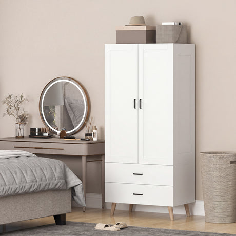 Wooden Wardrobe 80cm Wide With 2 Doors And 2 Drawers - Velmora