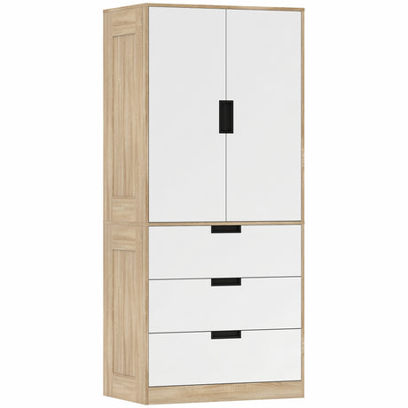 Wooden Wardrobe 80cm Wide With 2 Doors And 3 Drawers - Velmora