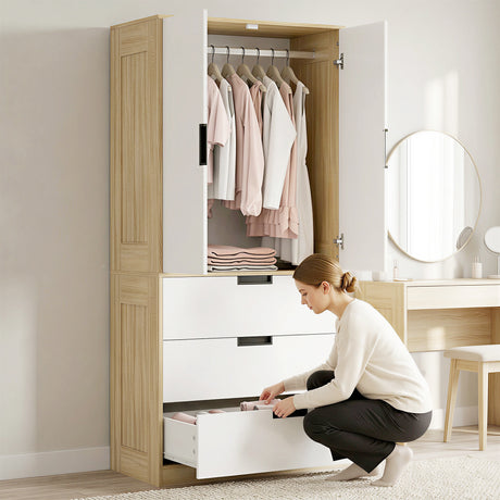 Wooden Wardrobe 80cm Wide With 2 Doors And 3 Drawers - Velmora