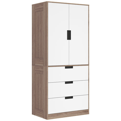 Wooden Wardrobe 80cm Wide With 2 Doors And 3 Drawers - Velmora